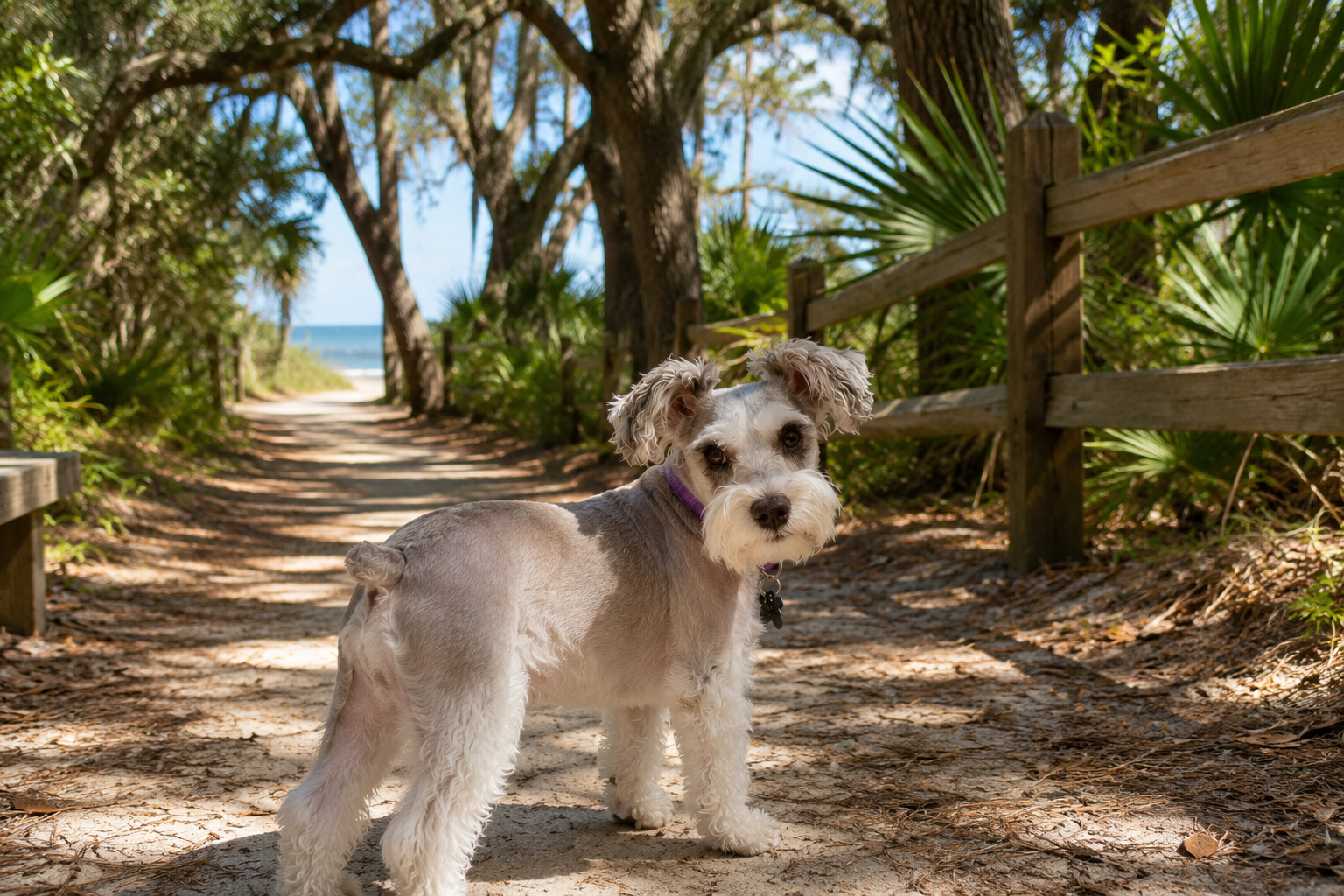 Schnauzer going to beach