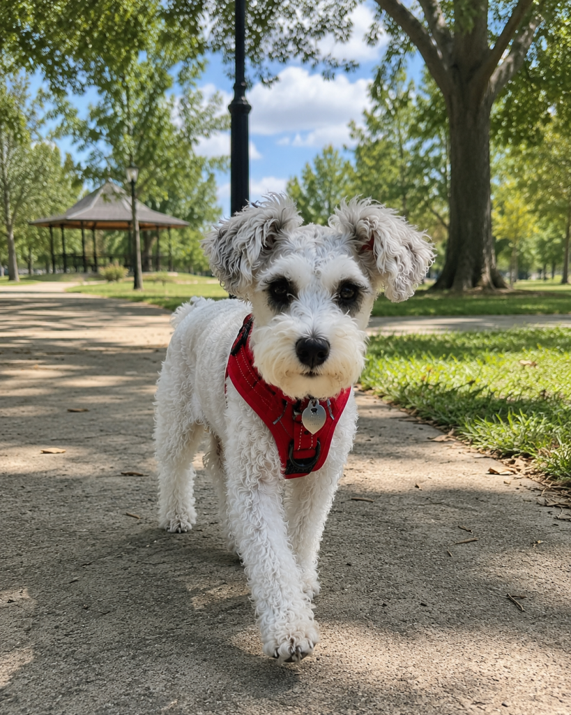 Schnauzer walking through park